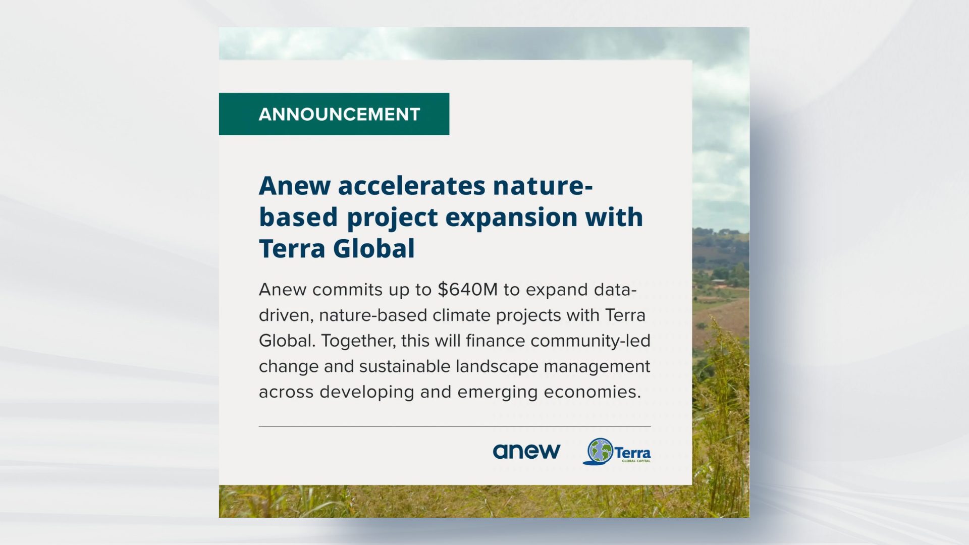 Announcing $640 Million Investment from Anew Climate for Nature-based Solutions
