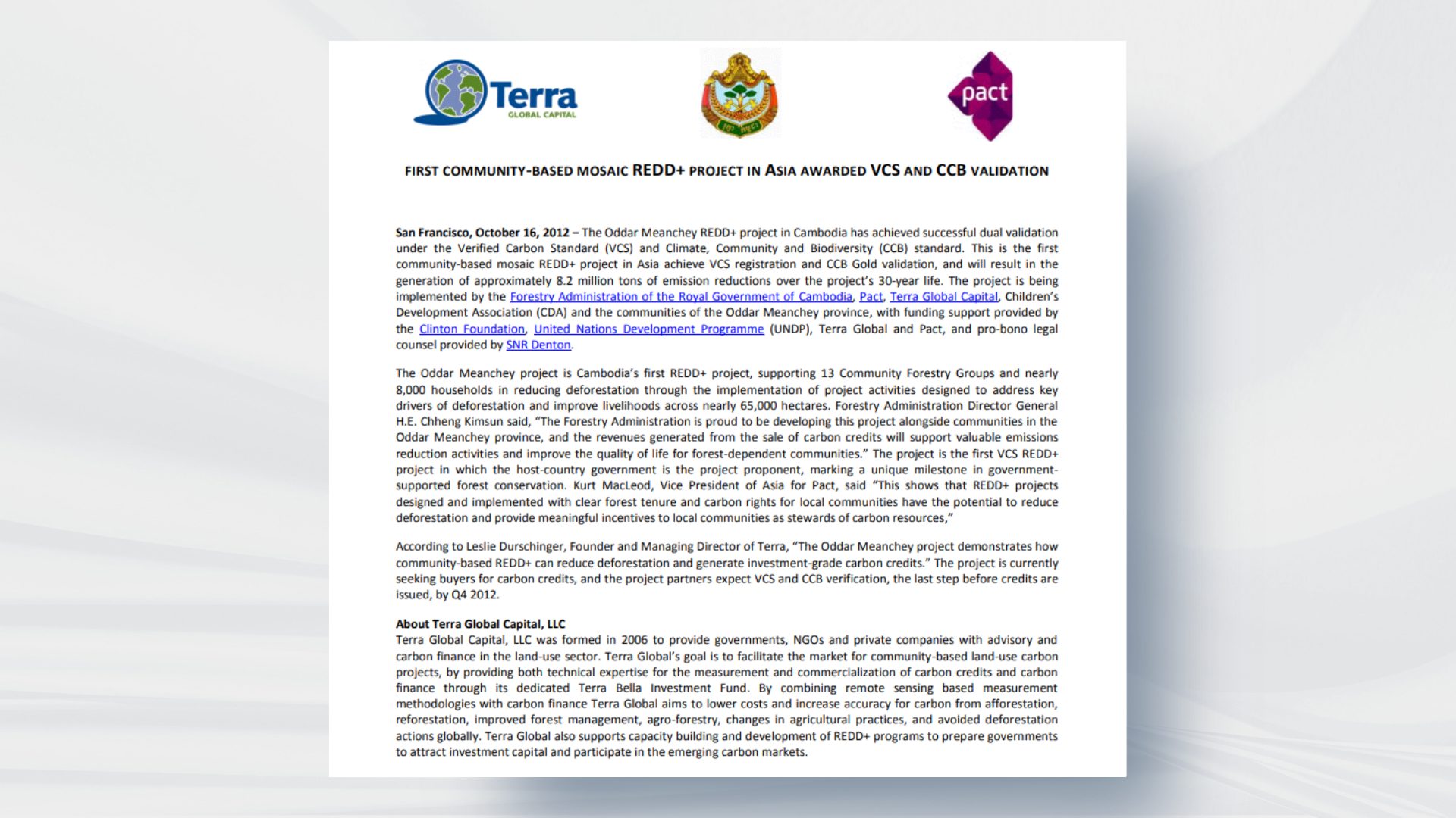 First Community-Based Mosaic REDD+ Project in Asia Awarded VCS and CCB Validation