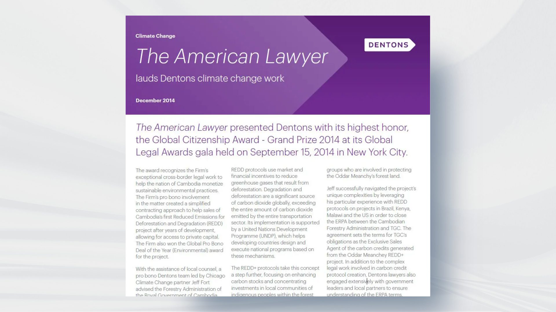 Oddar Meanchey REDD+ Project Wins American Lawyer Award