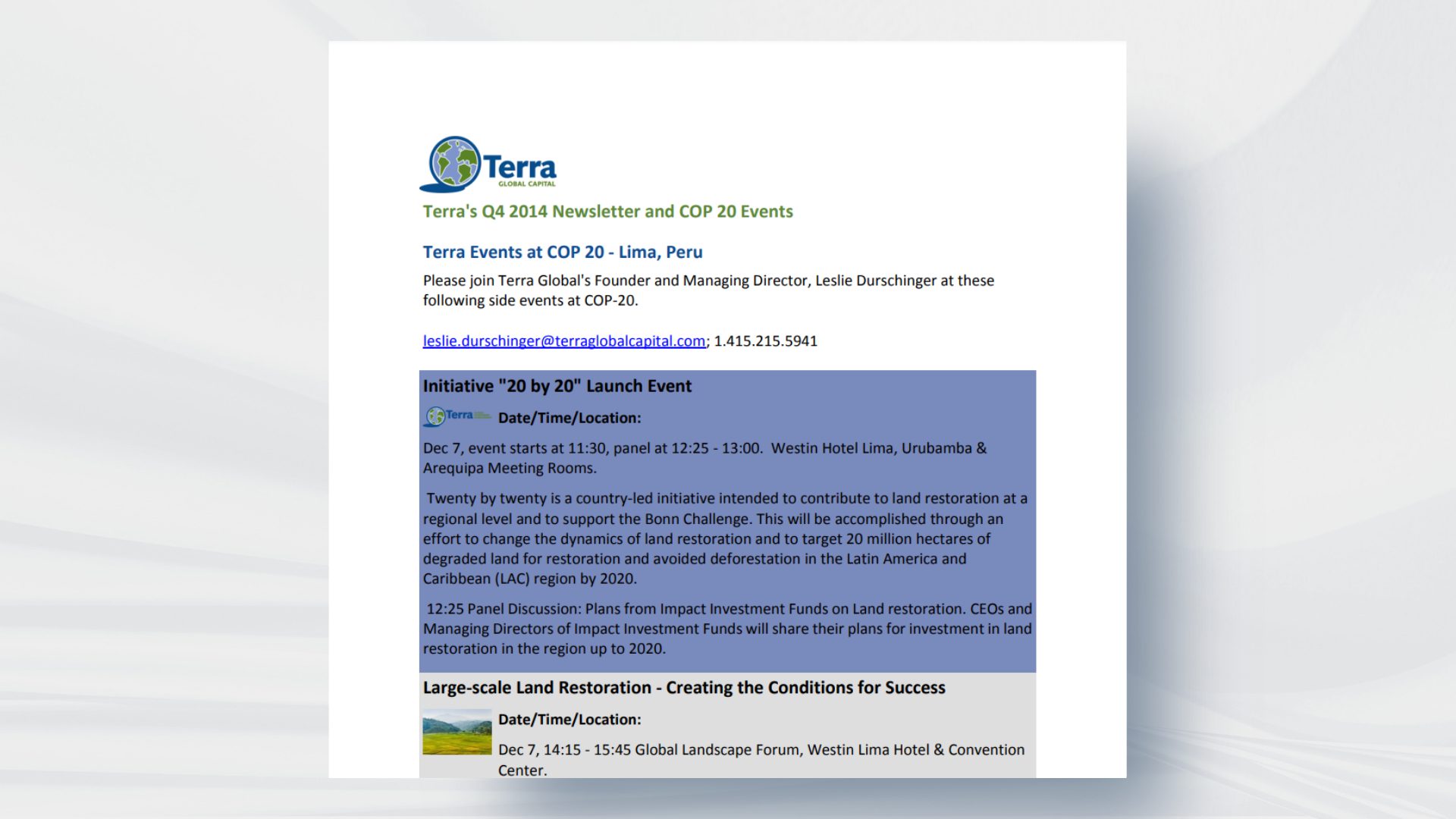 Terra Q4 2014 Newsletter and COP 20 Events